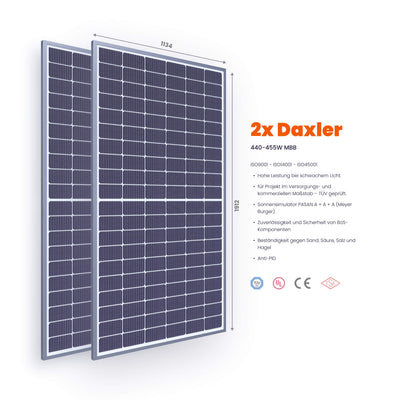 Produktbild von Popper Power Balkonkraftwerk. 2 Solar Panel von Daxler Energy - 440-455W MBB